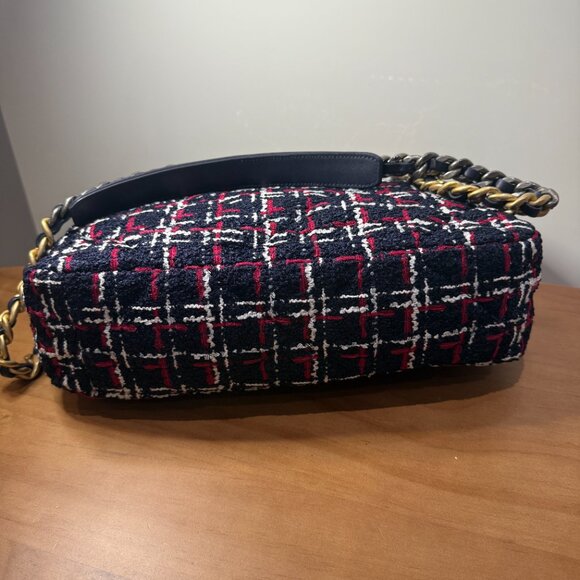 Chanel 19 Large Bag Tweed Navy Red White Multicolor - Picture 10 of 16